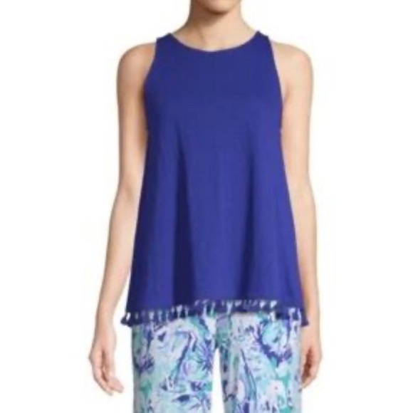 Lilly Pulitzer LOT OF 2 Tops Sleeveless 1- White 1- Blue Fringe Trim Sz M - Picture 3 of 16
